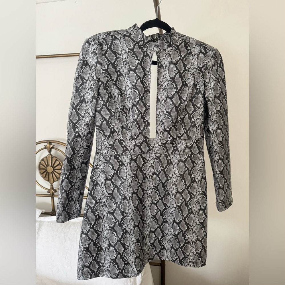 PU leather snakeskin print cutout from backless mini dress